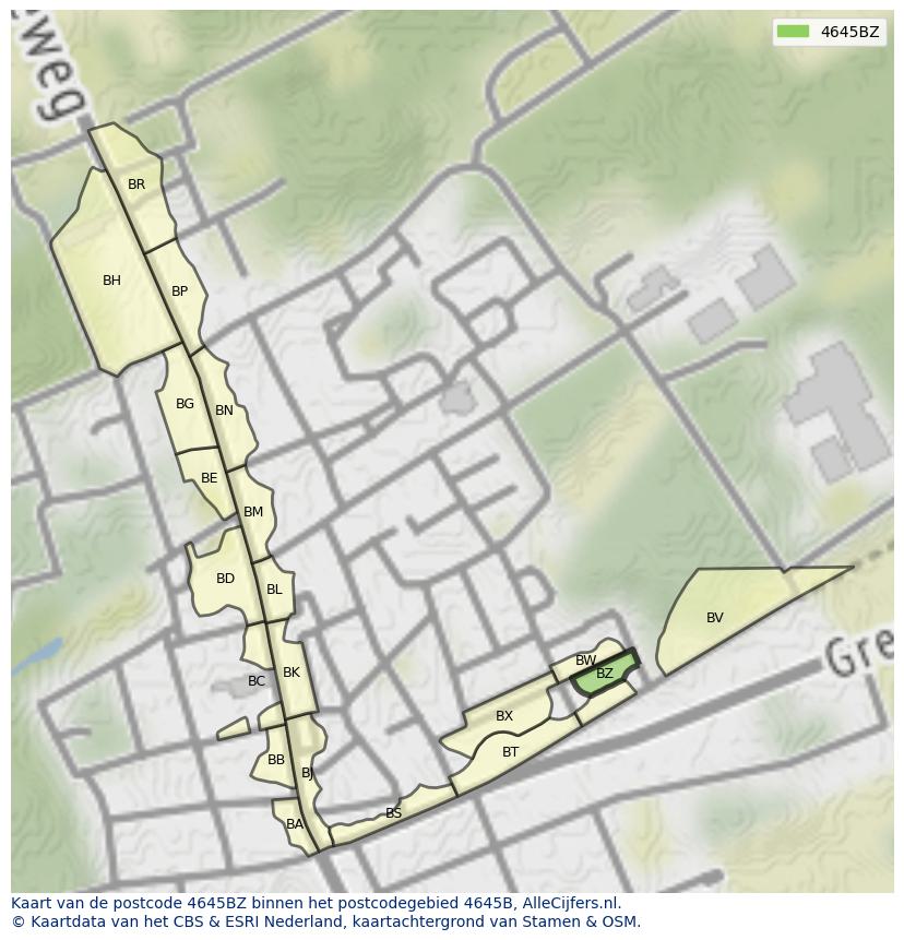 Afbeelding van het postcodegebied 4645 BZ op de kaart.