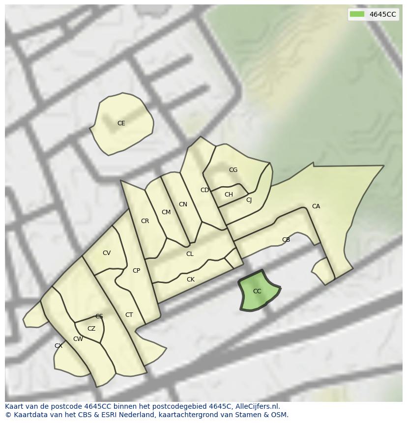 Afbeelding van het postcodegebied 4645 CC op de kaart.