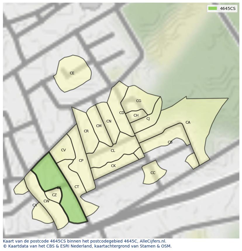 Afbeelding van het postcodegebied 4645 CS op de kaart.