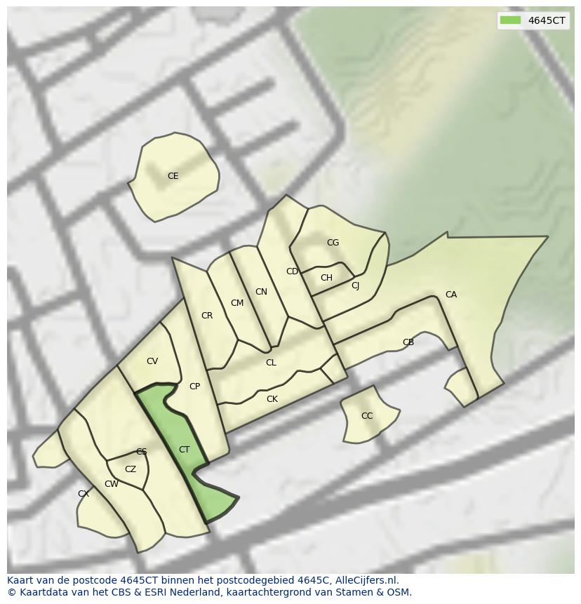 Afbeelding van het postcodegebied 4645 CT op de kaart.