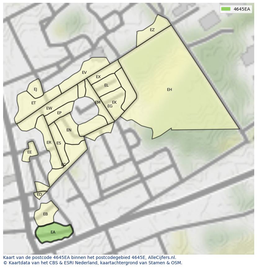 Afbeelding van het postcodegebied 4645 EA op de kaart.