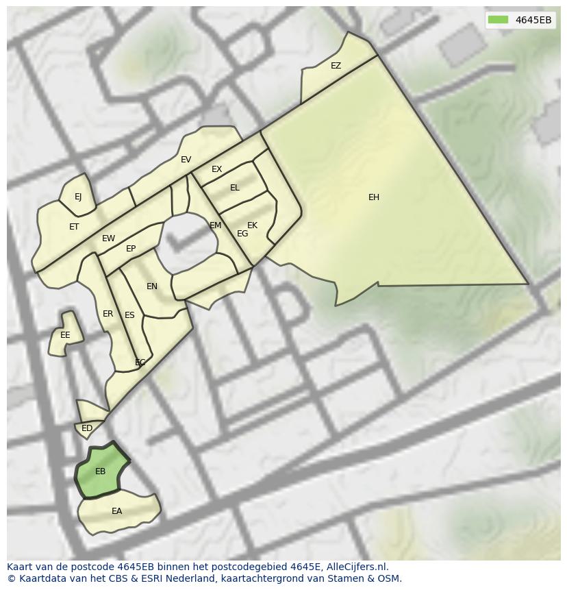 Afbeelding van het postcodegebied 4645 EB op de kaart.