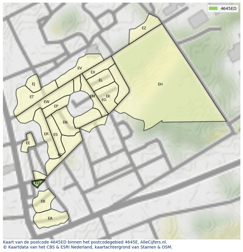 Afbeelding van het postcodegebied 4645 ED op de kaart.