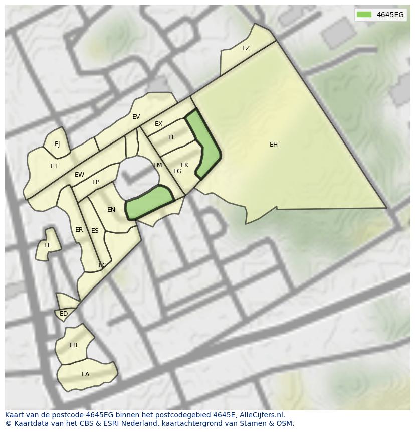 Afbeelding van het postcodegebied 4645 EG op de kaart.