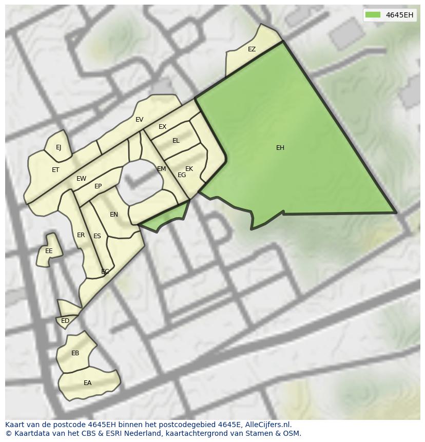 Afbeelding van het postcodegebied 4645 EH op de kaart.