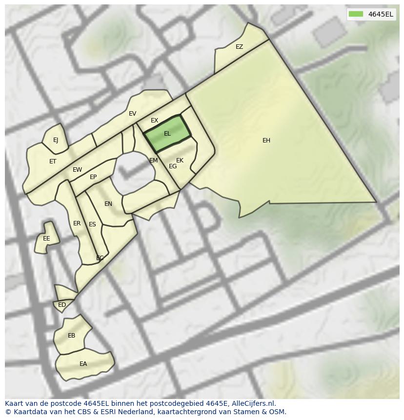 Afbeelding van het postcodegebied 4645 EL op de kaart.