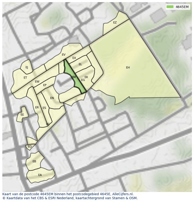 Afbeelding van het postcodegebied 4645 EM op de kaart.
