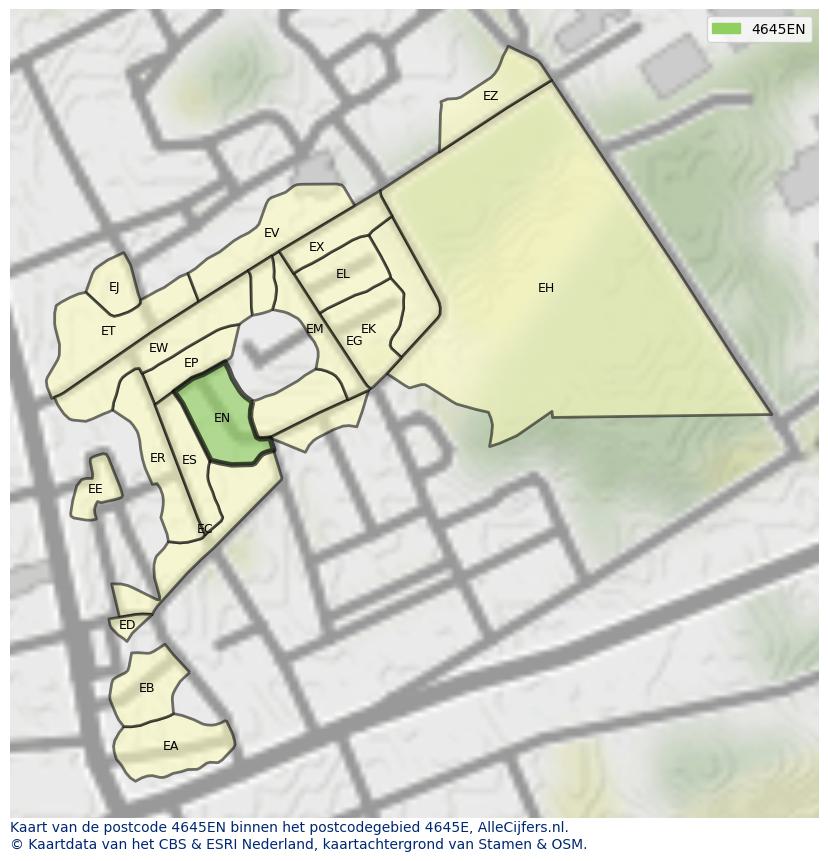 Afbeelding van het postcodegebied 4645 EN op de kaart.