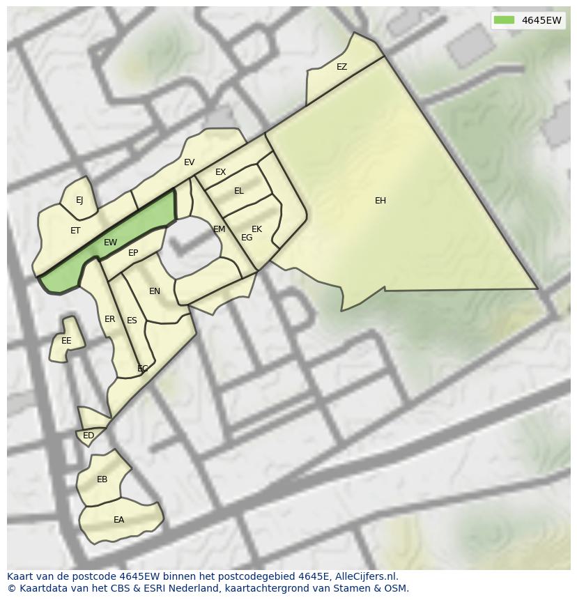 Afbeelding van het postcodegebied 4645 EW op de kaart.