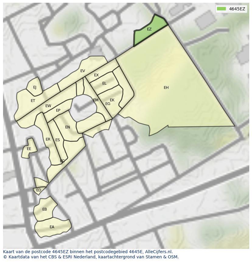 Afbeelding van het postcodegebied 4645 EZ op de kaart.