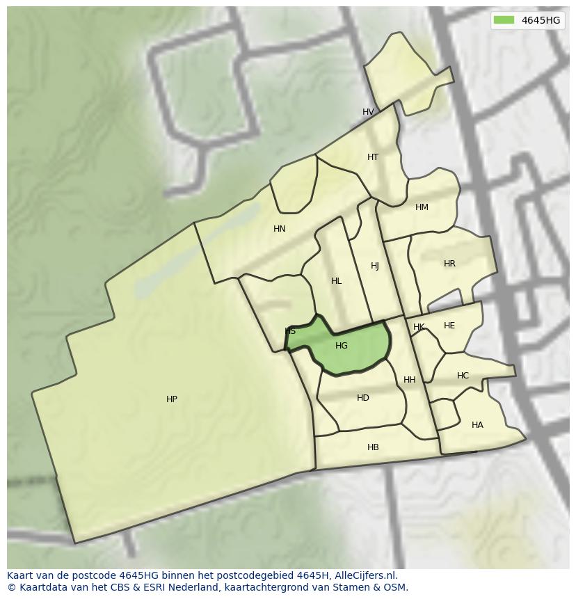 Afbeelding van het postcodegebied 4645 HG op de kaart.