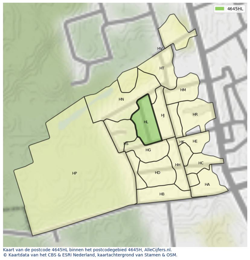 Afbeelding van het postcodegebied 4645 HL op de kaart.