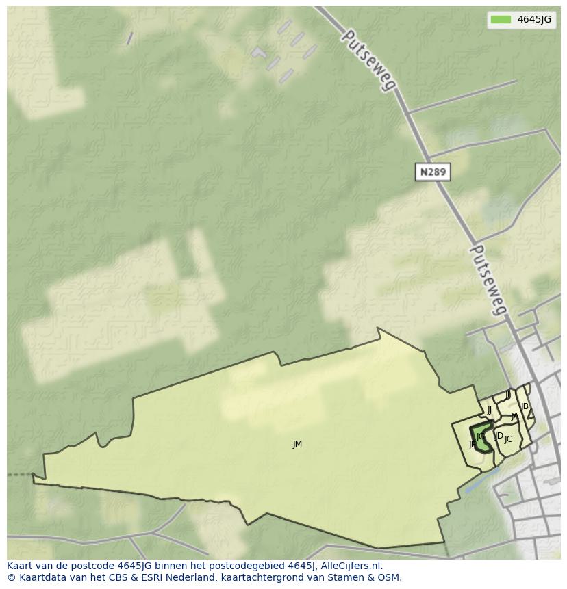 Afbeelding van het postcodegebied 4645 JG op de kaart.