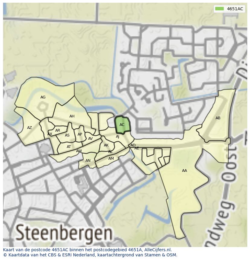 Afbeelding van het postcodegebied 4651 AC op de kaart.