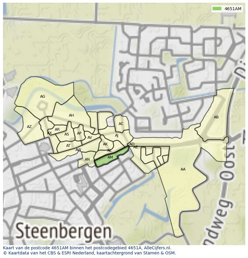Afbeelding van het postcodegebied 4651 AM op de kaart.