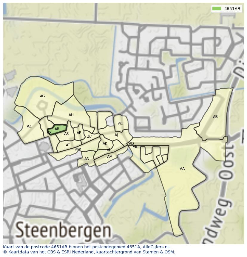 Afbeelding van het postcodegebied 4651 AR op de kaart.