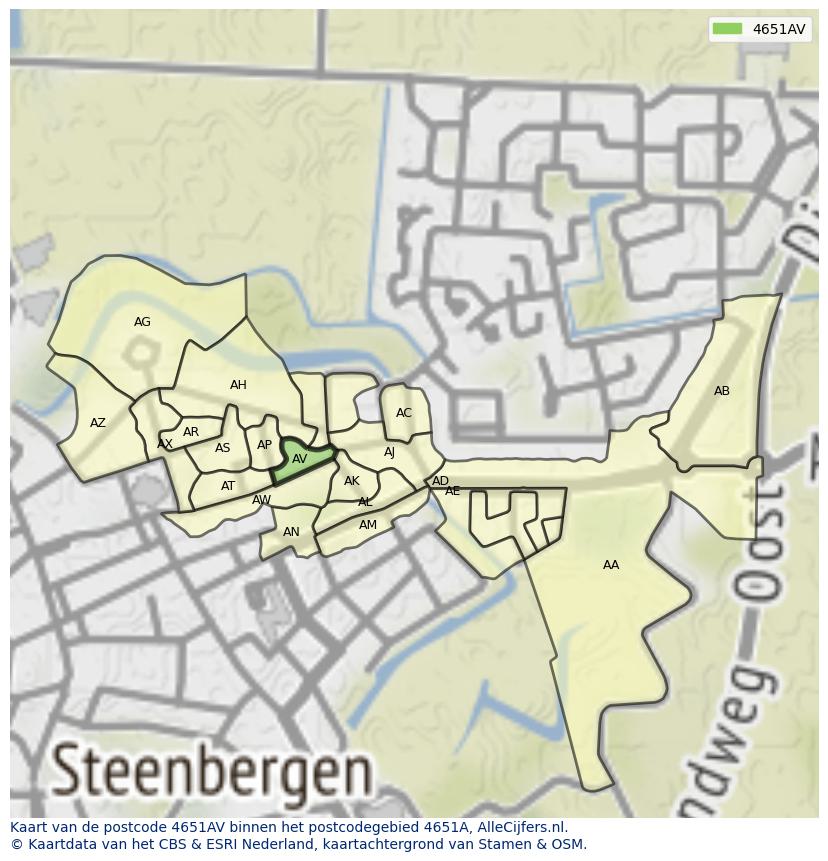 Afbeelding van het postcodegebied 4651 AV op de kaart.