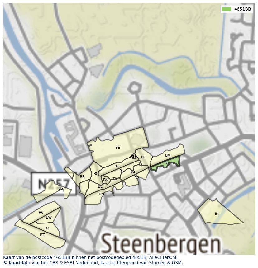 Afbeelding van het postcodegebied 4651 BB op de kaart.