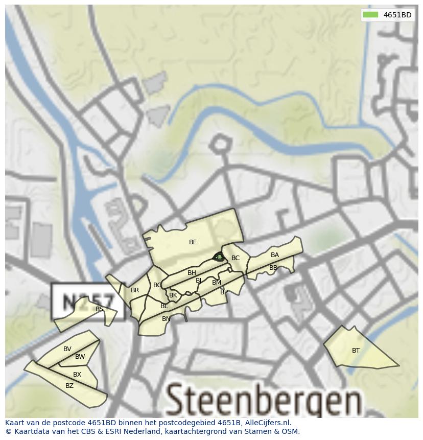 Afbeelding van het postcodegebied 4651 BD op de kaart.