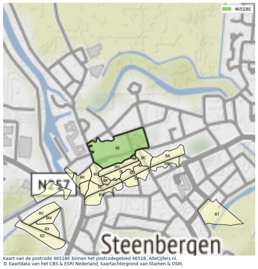 Afbeelding van het postcodegebied 4651 BE op de kaart.