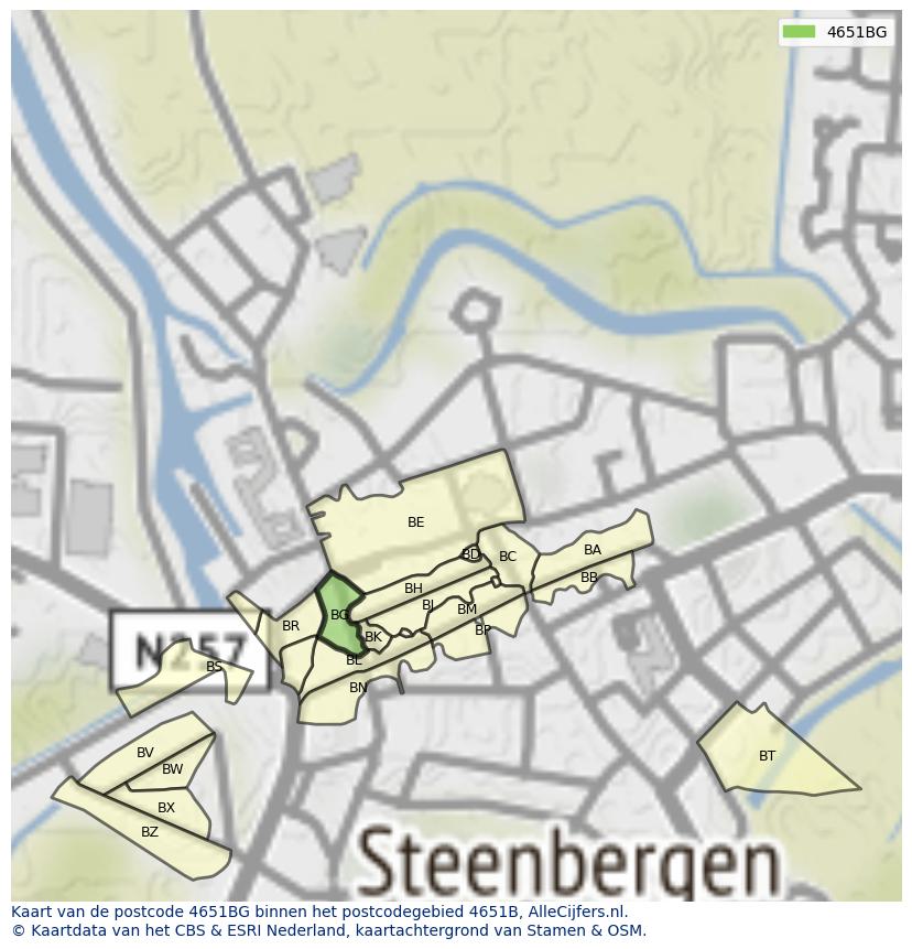Afbeelding van het postcodegebied 4651 BG op de kaart.
