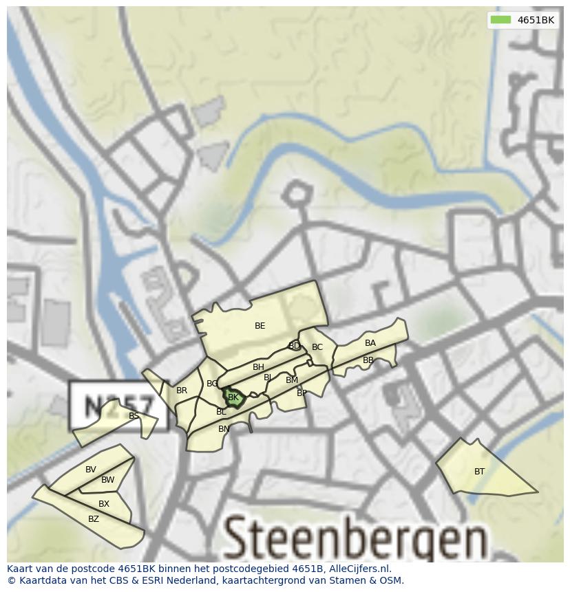 Afbeelding van het postcodegebied 4651 BK op de kaart.