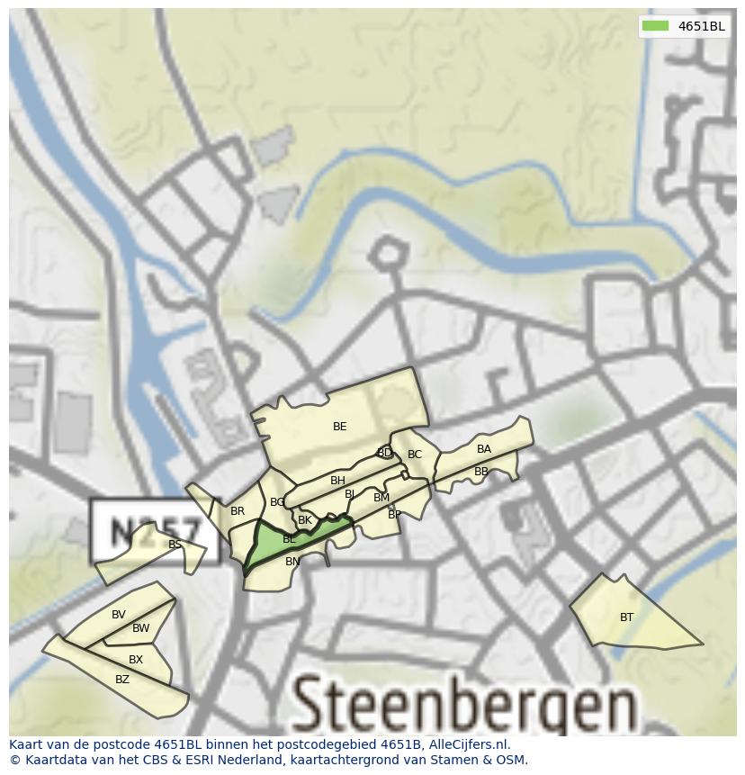 Afbeelding van het postcodegebied 4651 BL op de kaart.