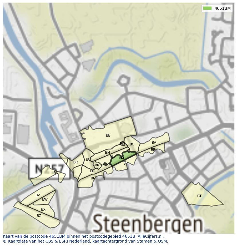Afbeelding van het postcodegebied 4651 BM op de kaart.
