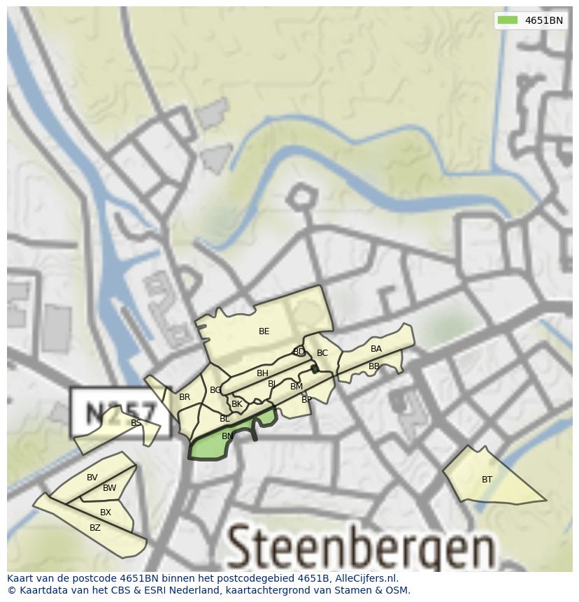 Afbeelding van het postcodegebied 4651 BN op de kaart.