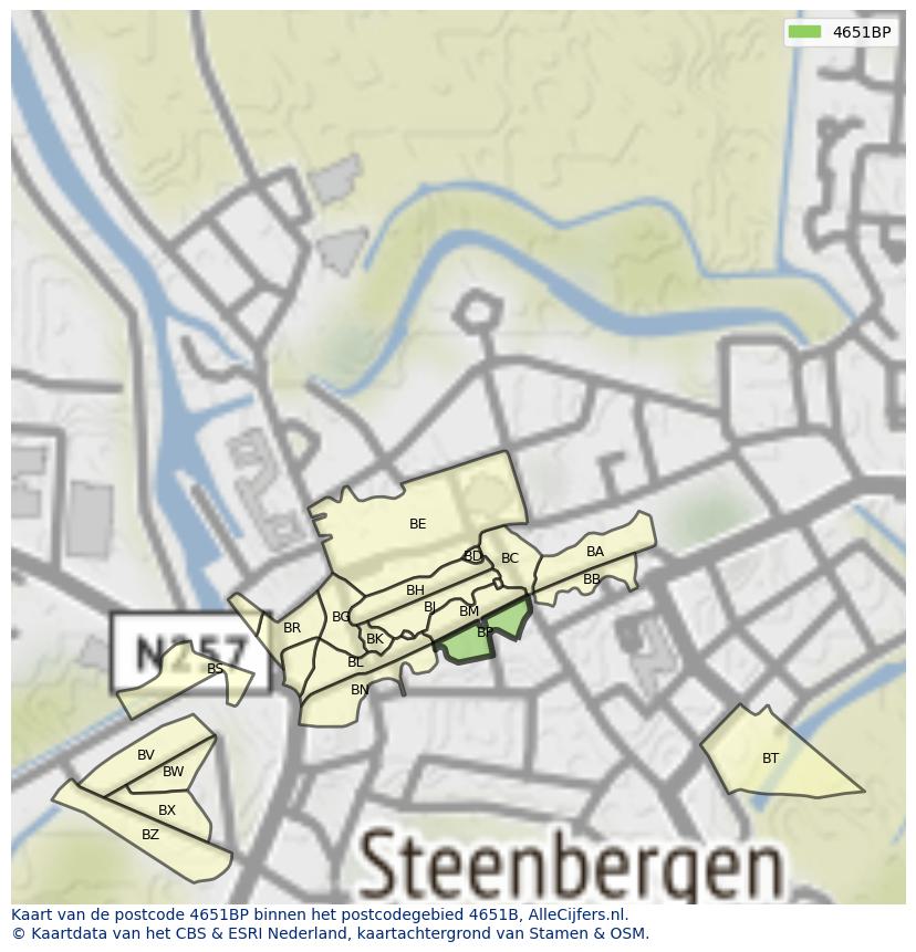 Afbeelding van het postcodegebied 4651 BP op de kaart.