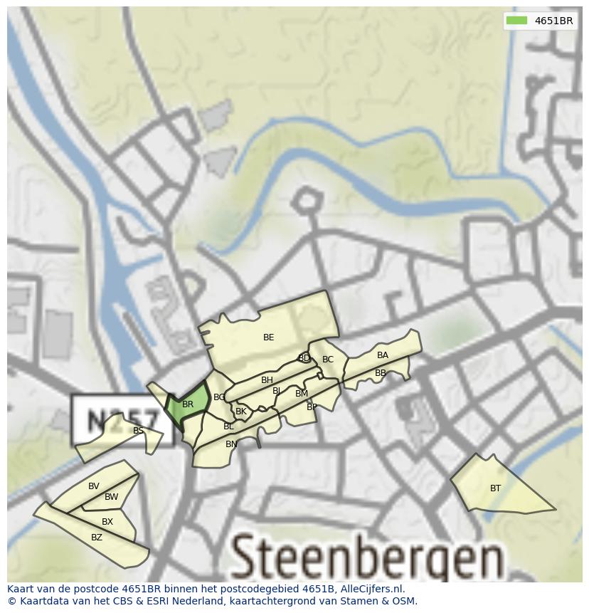 Afbeelding van het postcodegebied 4651 BR op de kaart.