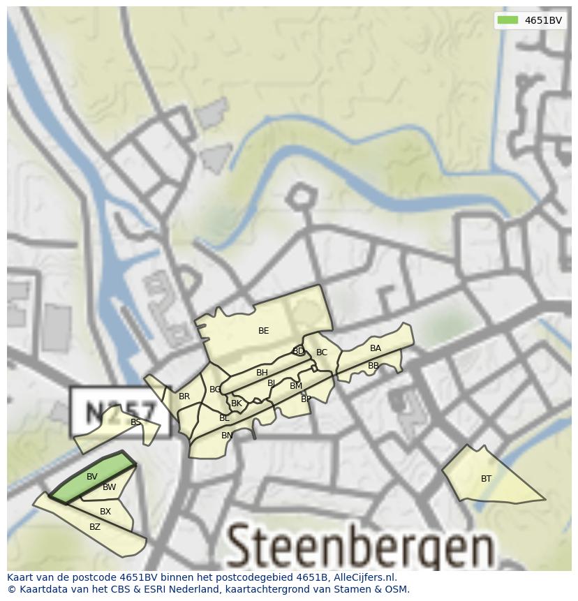 Afbeelding van het postcodegebied 4651 BV op de kaart.
