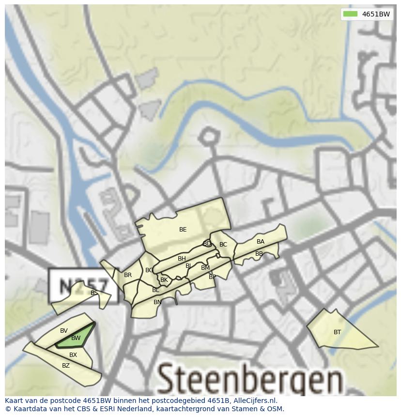 Afbeelding van het postcodegebied 4651 BW op de kaart.