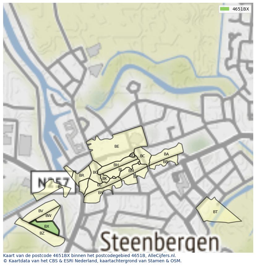 Afbeelding van het postcodegebied 4651 BX op de kaart.