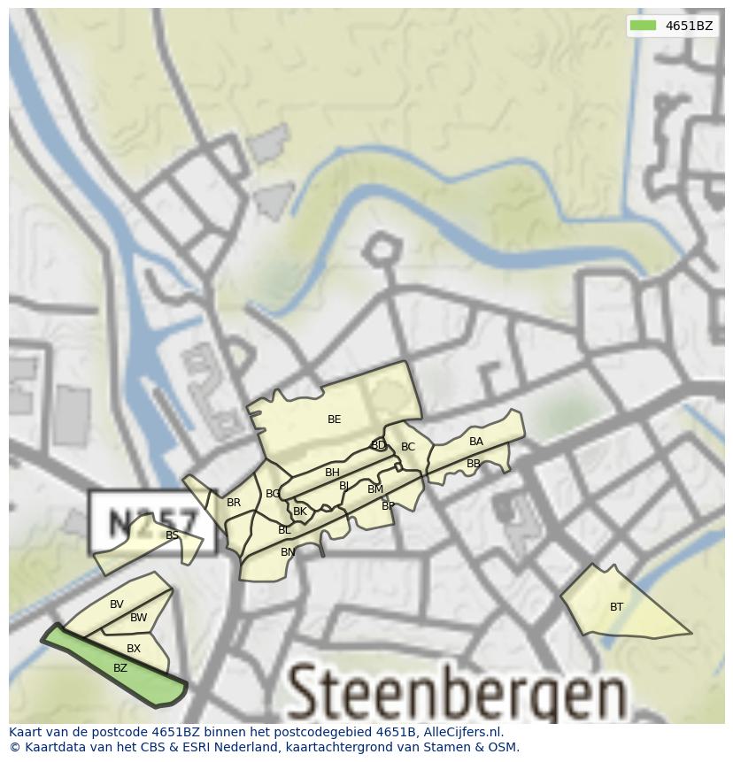 Afbeelding van het postcodegebied 4651 BZ op de kaart.