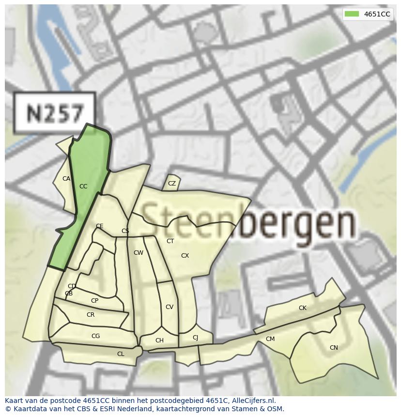 Afbeelding van het postcodegebied 4651 CC op de kaart.