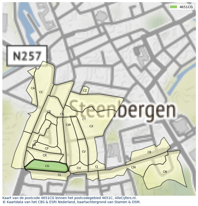 Afbeelding van het postcodegebied 4651 CG op de kaart.