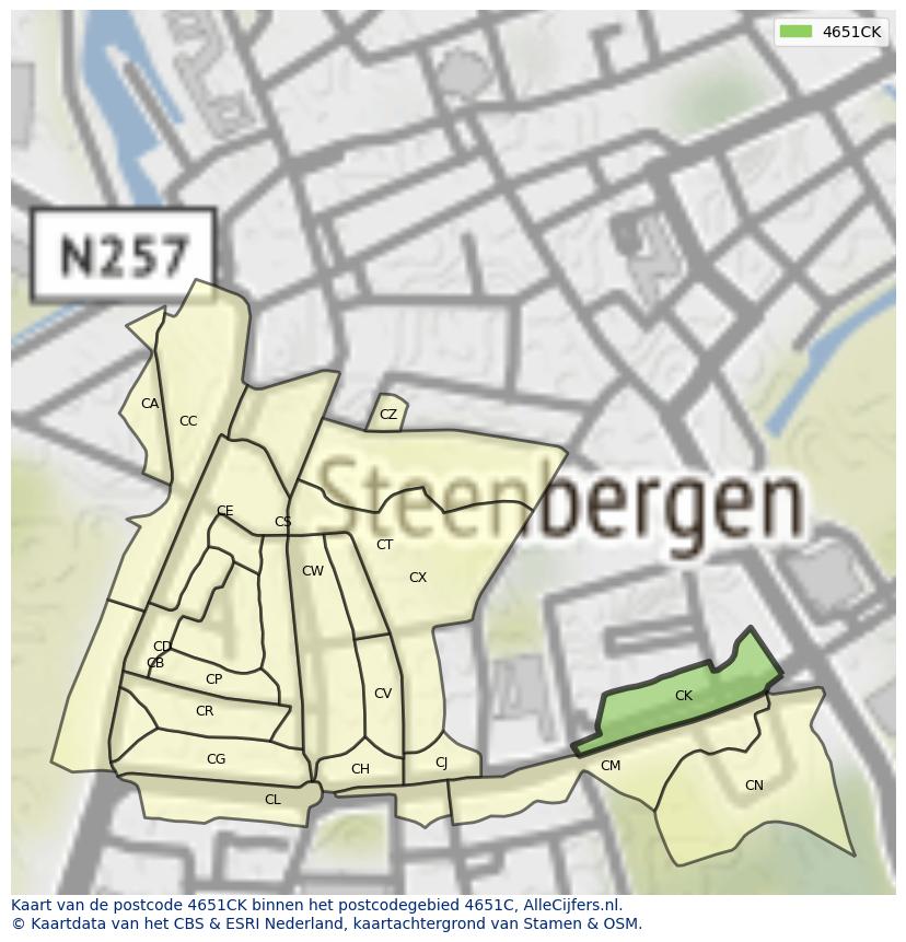 Afbeelding van het postcodegebied 4651 CK op de kaart.