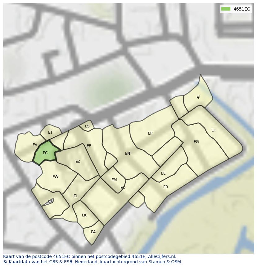 Afbeelding van het postcodegebied 4651 EC op de kaart.