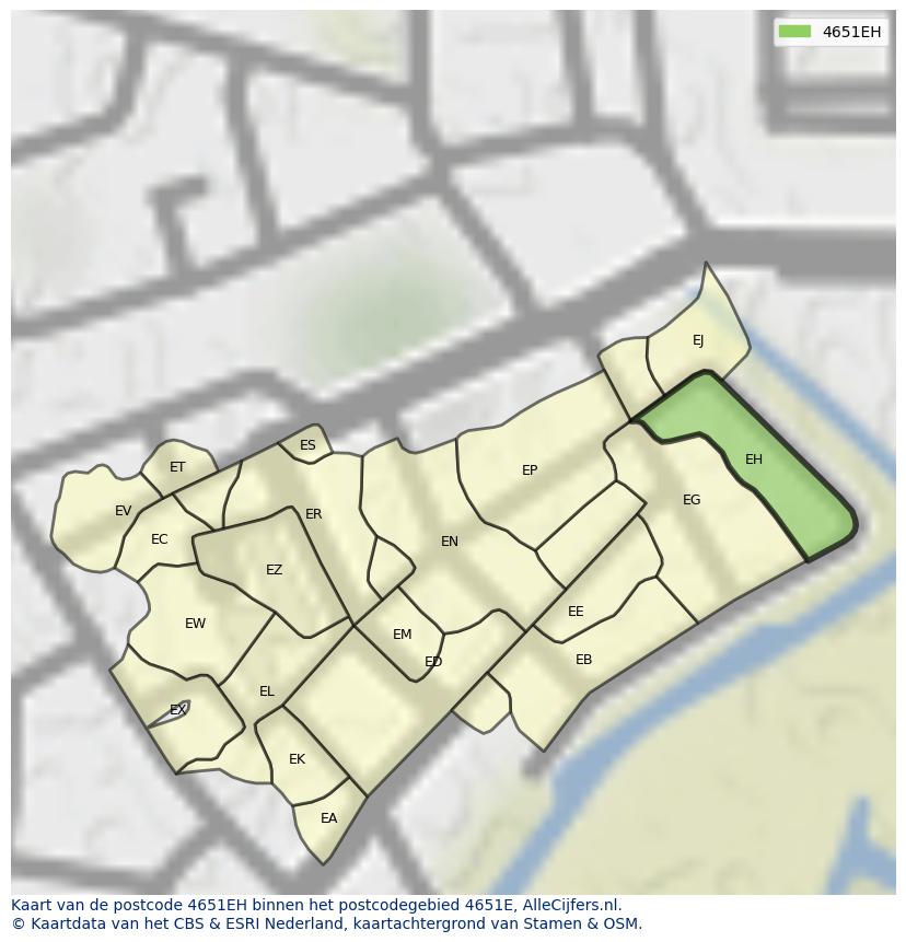 Afbeelding van het postcodegebied 4651 EH op de kaart.