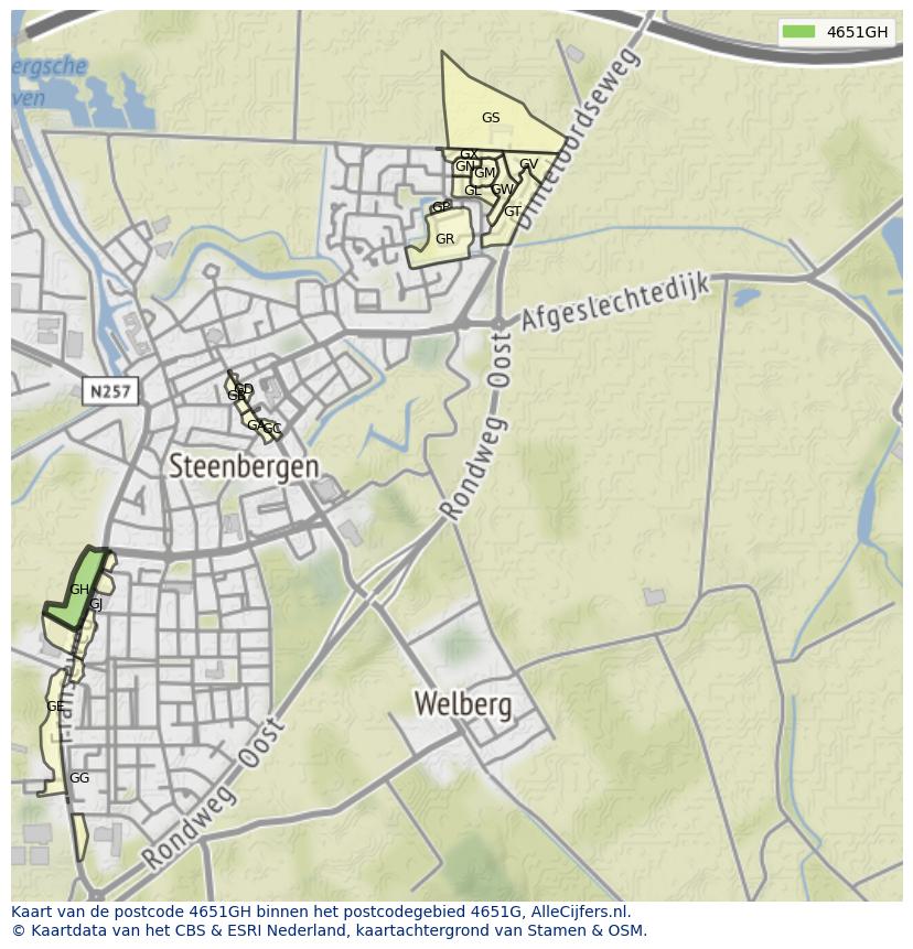 Afbeelding van het postcodegebied 4651 GH op de kaart.
