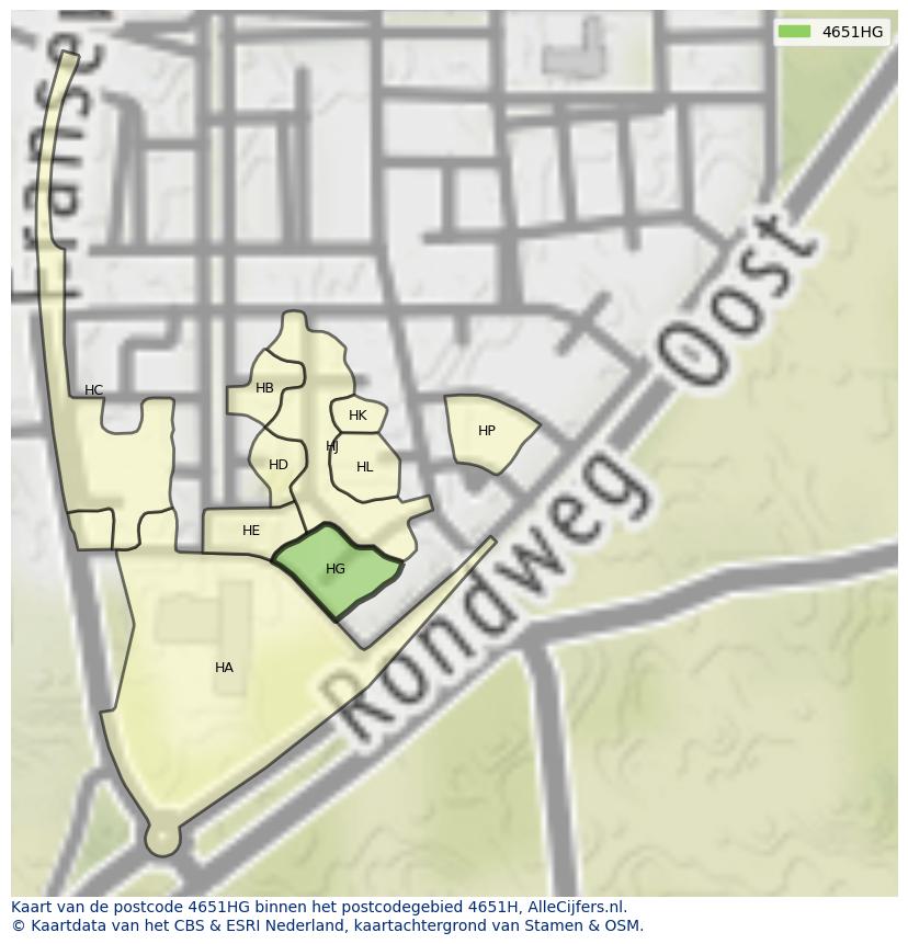 Afbeelding van het postcodegebied 4651 HG op de kaart.