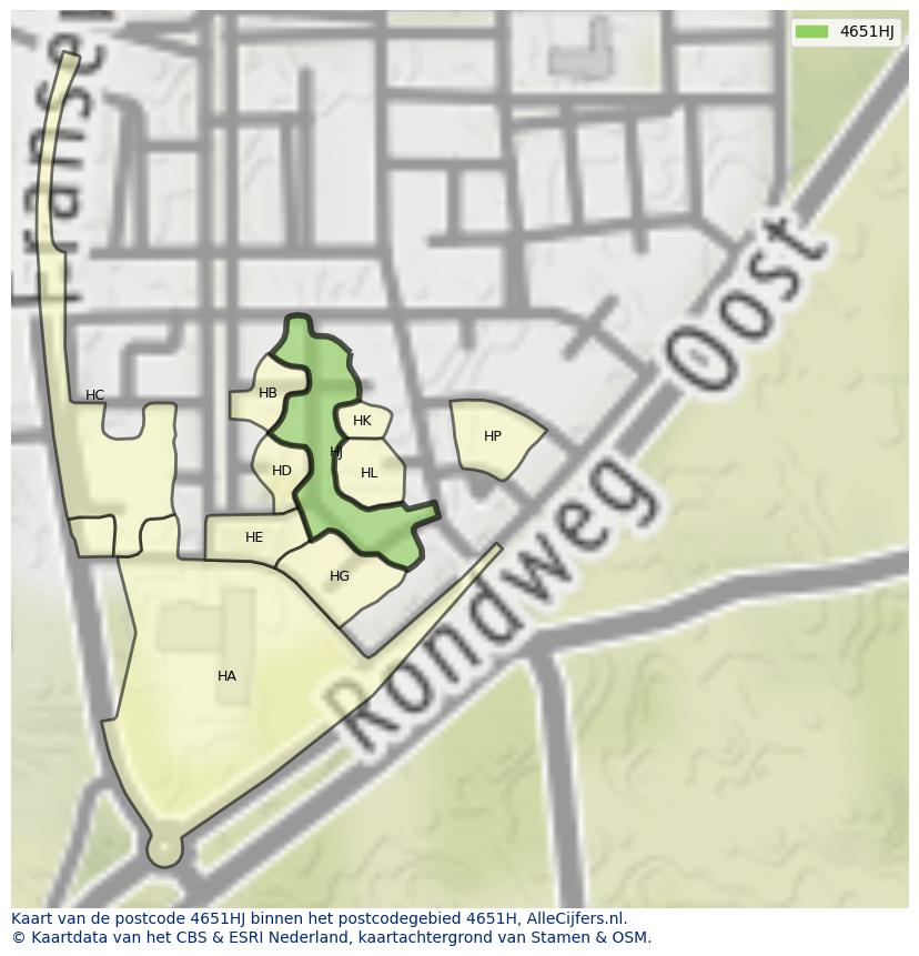 Afbeelding van het postcodegebied 4651 HJ op de kaart.