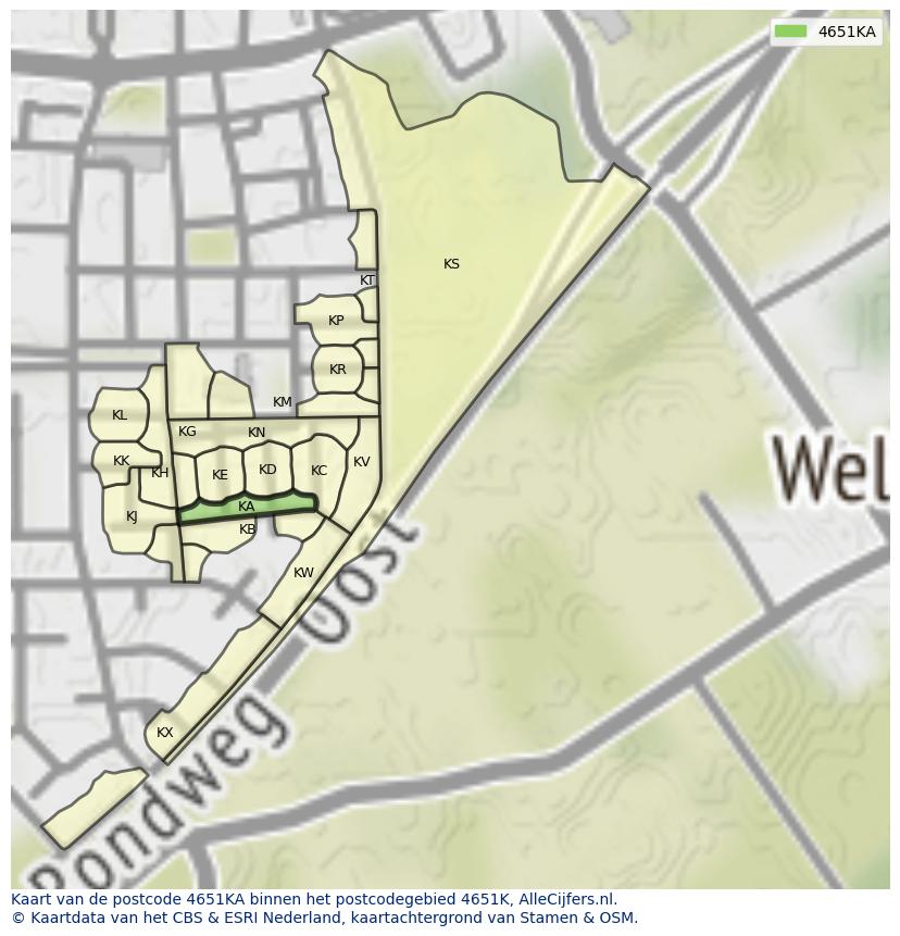 Afbeelding van het postcodegebied 4651 KA op de kaart.
