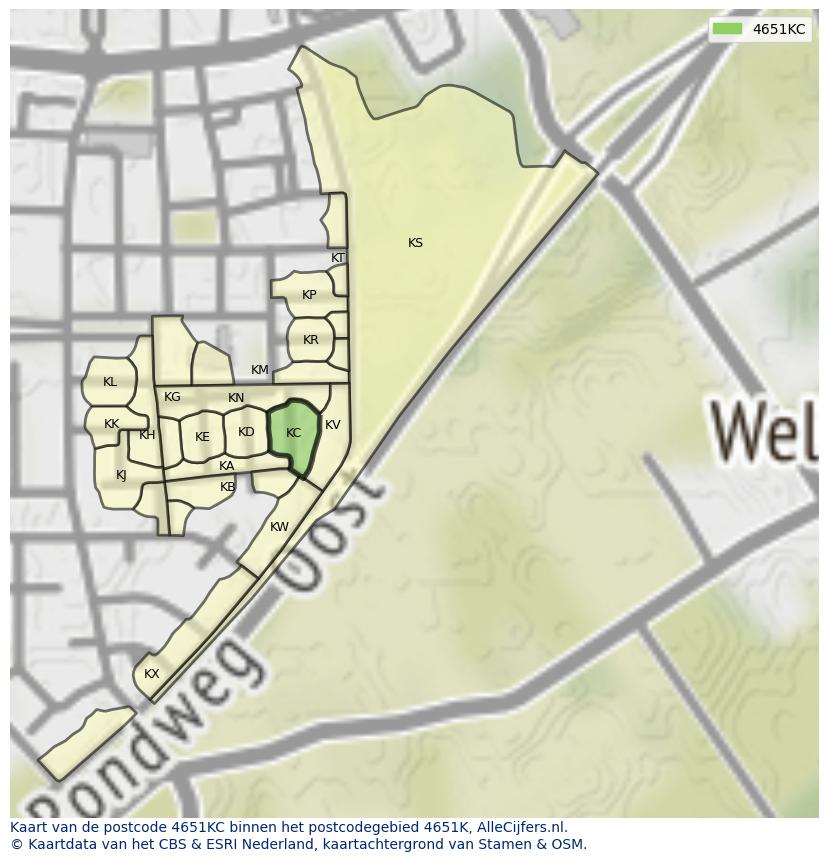 Afbeelding van het postcodegebied 4651 KC op de kaart.