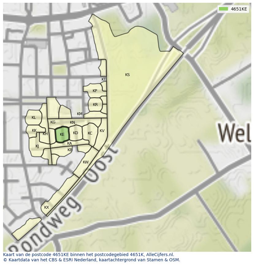 Afbeelding van het postcodegebied 4651 KE op de kaart.