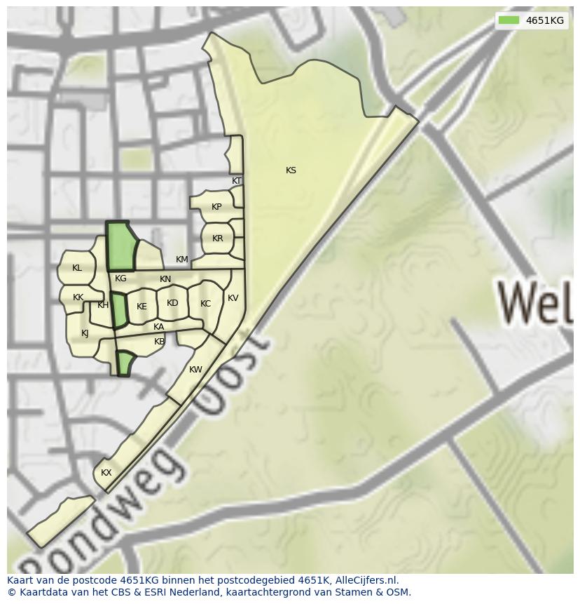 Afbeelding van het postcodegebied 4651 KG op de kaart.