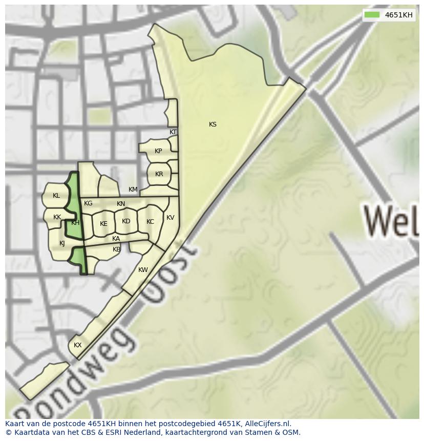 Afbeelding van het postcodegebied 4651 KH op de kaart.