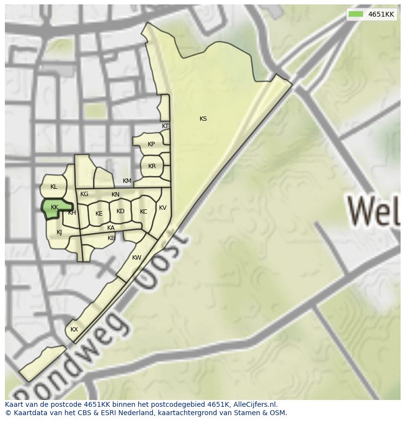 Afbeelding van het postcodegebied 4651 KK op de kaart.