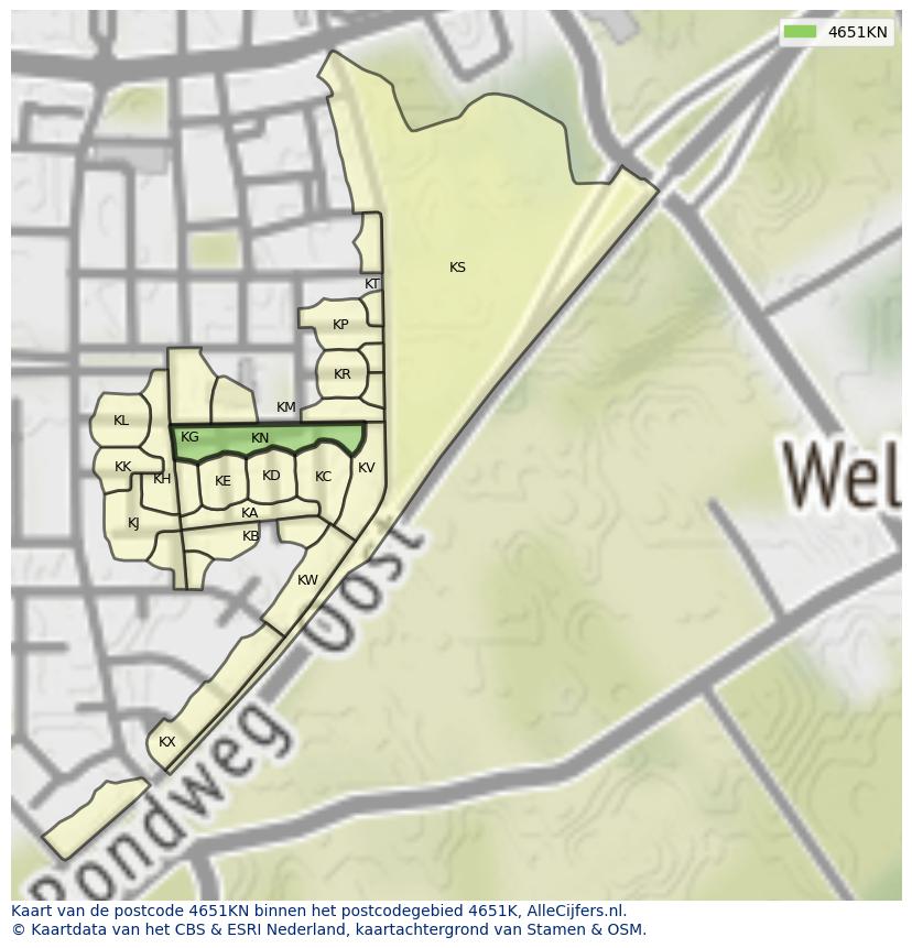 Afbeelding van het postcodegebied 4651 KN op de kaart.